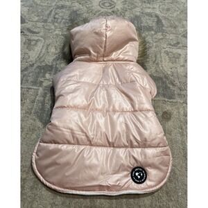 New Justice‎ Pet Reversible Puffer Jacket w/ Hood Sz Small Pink/white 13" Pug